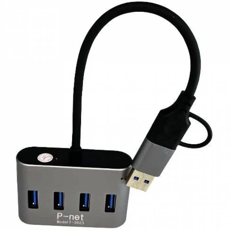 هاب 4 پورت USB3/TYPE-C TO USB3 پی نت P-net P-3623