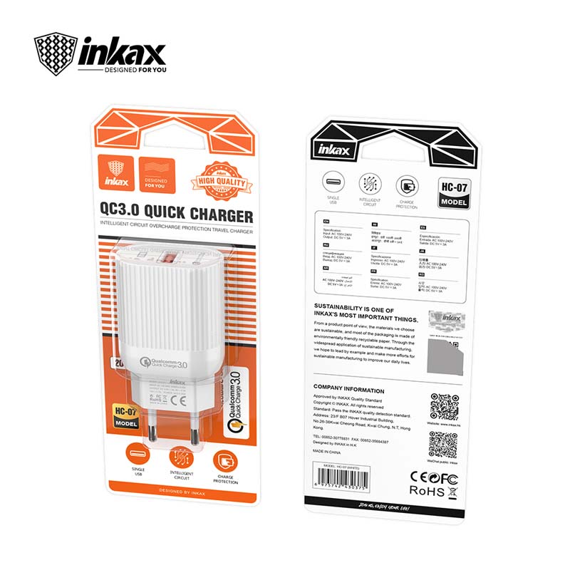 شارژر دیواری 20 وات INKAX HC-07 QC3.0