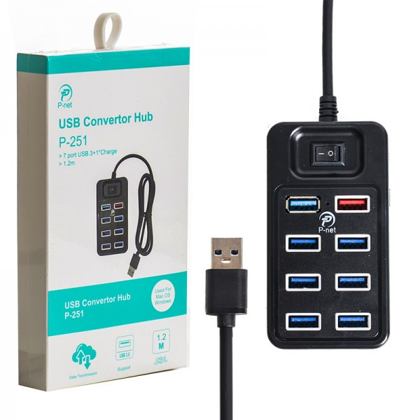 هاب هفت پورت USB 3.0 پی نت P-net P-251 کابل 120 سانتی متر